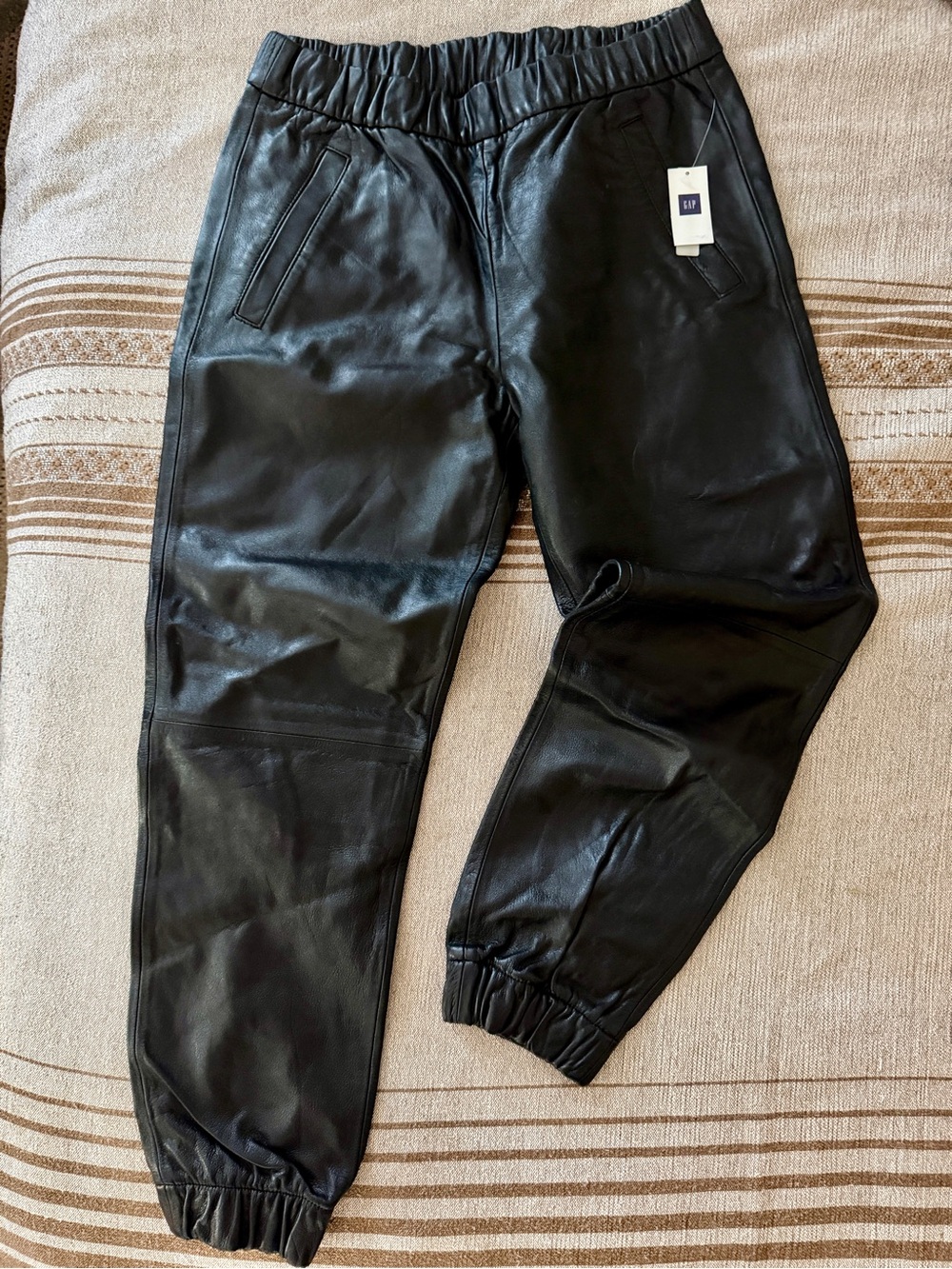 NWT Gap Genuine Lambskin Leather Jogger Pants Black Size S